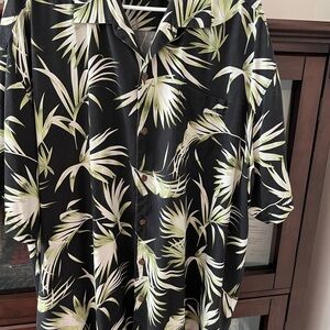 Tommy Bahama Black and Green Palm Print Shirt